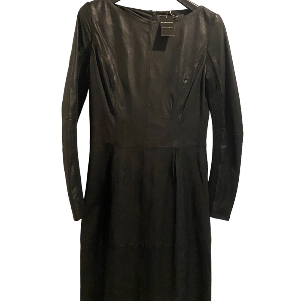 Wilson’s Leather Lamarque Black Leather Sheath Dress - Size 6